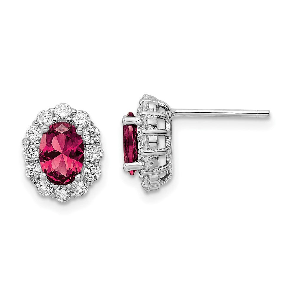 Sterling Silver Polished Rhodium-plated Red and Clear CZ Post Earrings