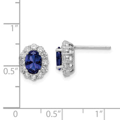 Sterling Silver Polished Rhodium-plated Blue and Clear CZ Post Earrings