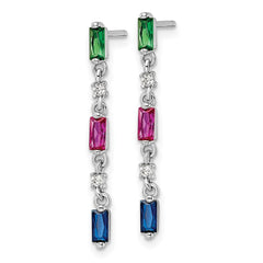 Rhodium-plated Sterling Silver Polished Multi-Color CZ Post Dangle Earrings