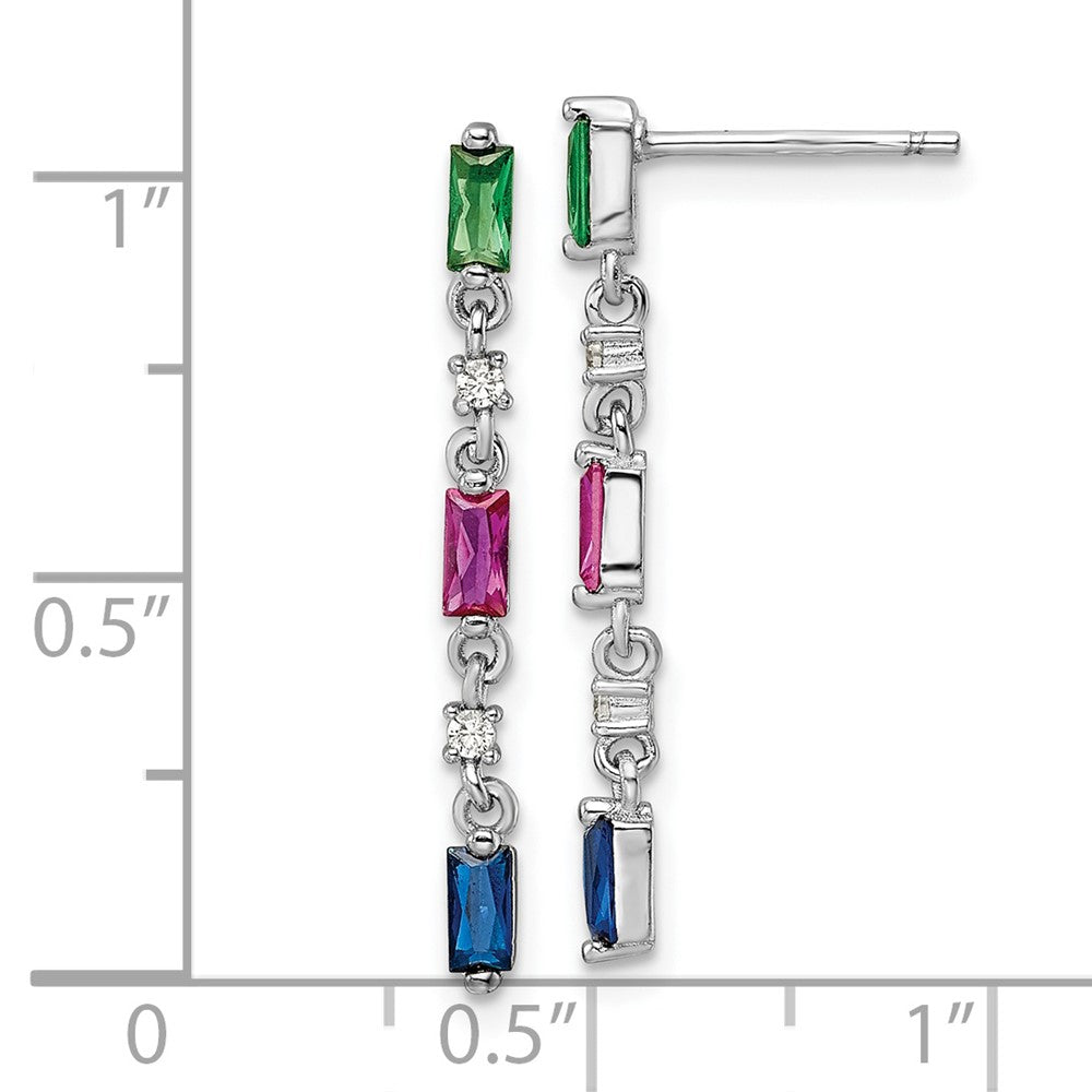 Rhodium-plated Sterling Silver Polished Multi-Color CZ Post Dangle Earrings