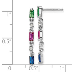 Rhodium-plated Sterling Silver Polished Multi-Color CZ Post Dangle Earrings