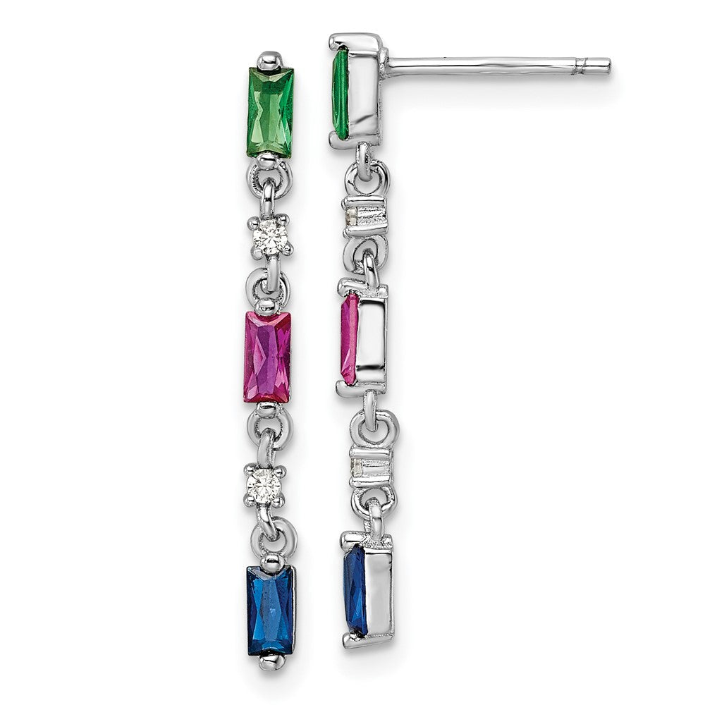 Rhodium-plated Sterling Silver Polished Multi-Color CZ Post Dangle Earrings