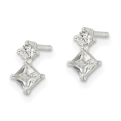 Sterling Silver Two Square CZ Post Earrings