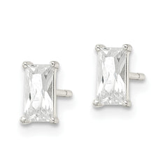 Sterling Silver 6x3mm Emerald-shape CZ Post Earrings