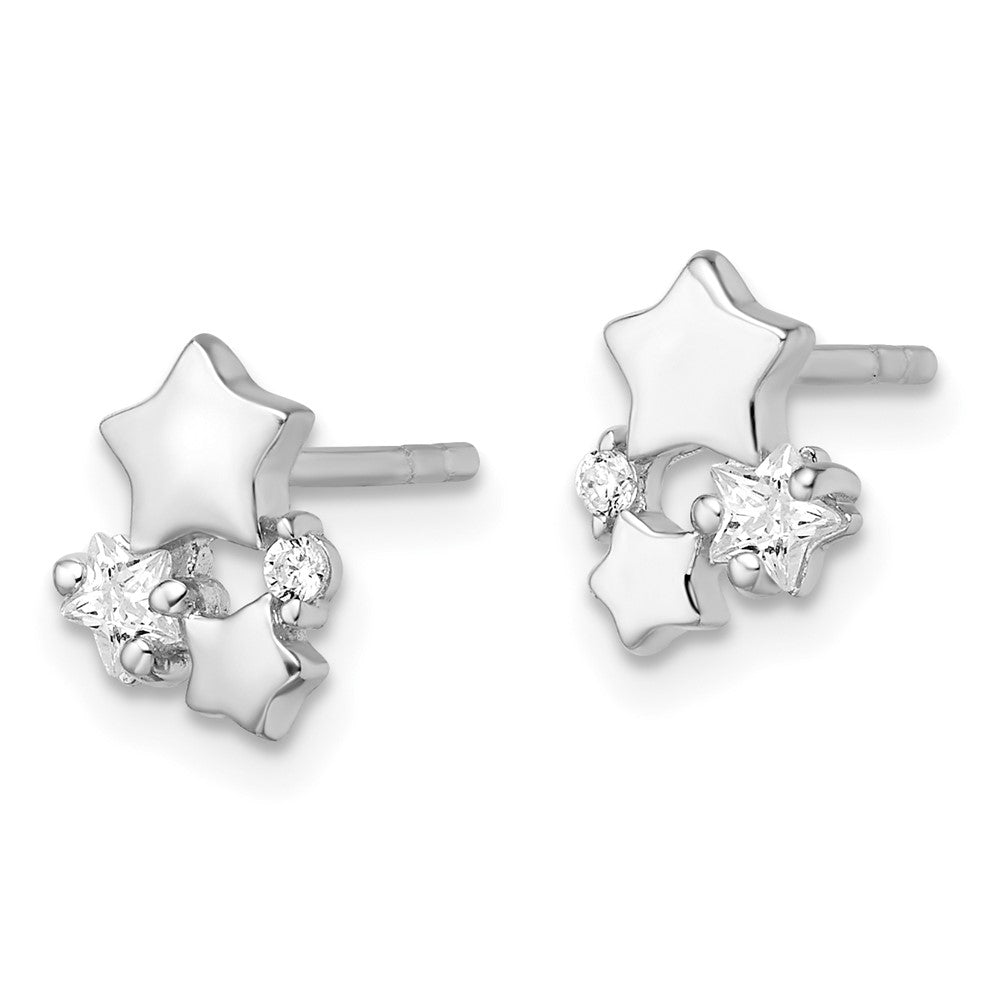 Rhodium-plated Sterling Silver Polished CZ Star Post Earrings