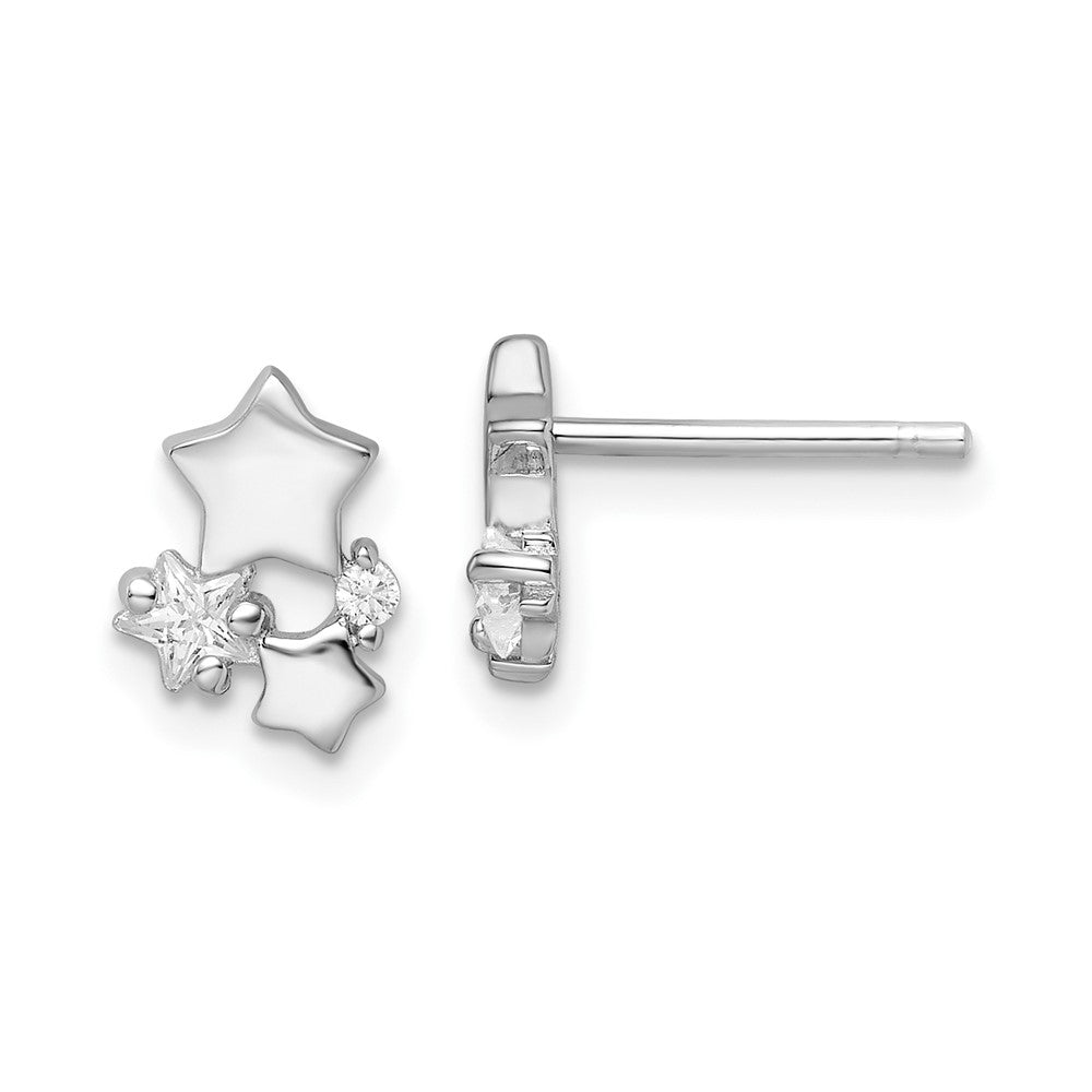 Rhodium-plated Sterling Silver Polished CZ Star Post Earrings