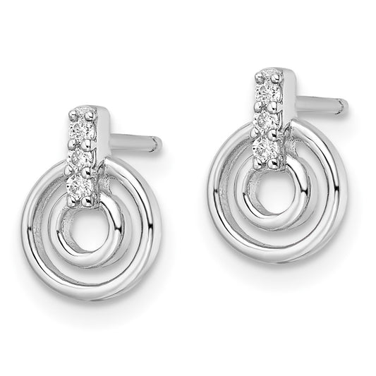 Rhodium-plated Sterling Silver CZ Circles Post Earrings