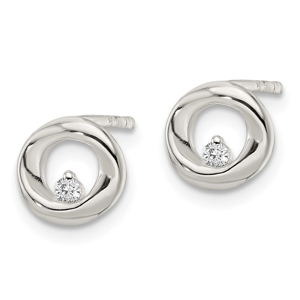 Sterling Silver Polished Circle CZ Post Earrings