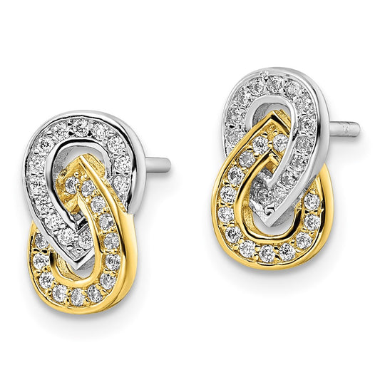 Rhodium-plated Silver & Gold-plated CZ Teardrop Infinity Post Earrings