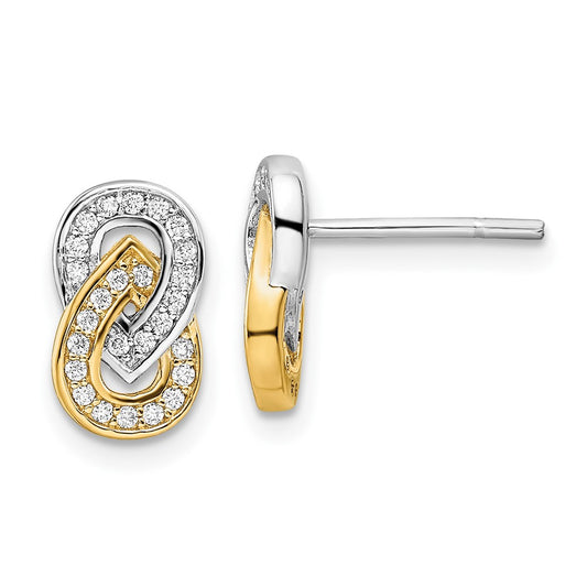 Rhodium-plated Silver & Gold-plated CZ Teardrop Infinity Post Earrings