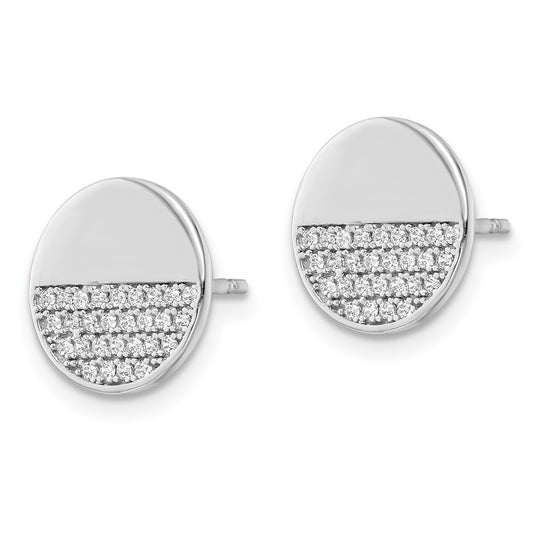 Rhodium-plated Sterling Silver Polished Disc CZ Post Earrings