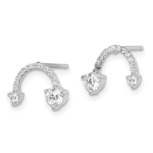 Sterling Silver Polished Rhodium-plated CZ Half Circle Post Earrings