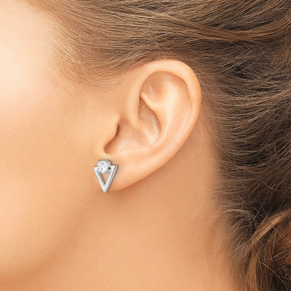 Sterling Silver CZ Triangle Post Earrings