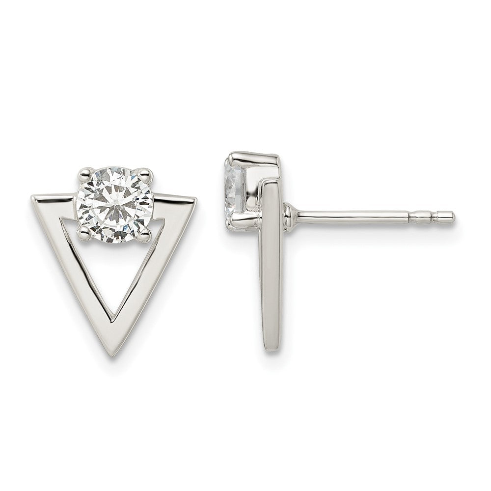 Sterling Silver CZ Triangle Post Earrings