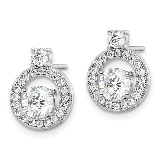 Rhodium-plated Sterling Silver CZ Circle Post Earrings