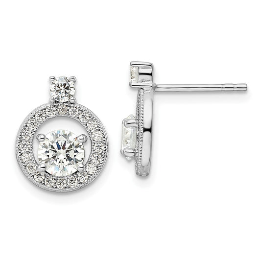 Rhodium-plated Sterling Silver CZ Circle Post Earrings