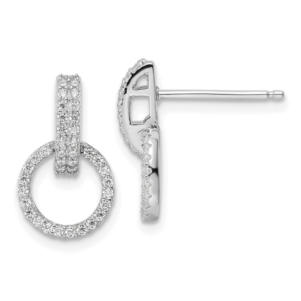 Sterling Silver Polished Rhodium-plated CZ Circle Dangle Post Earrings