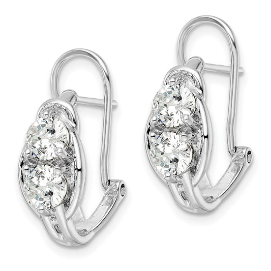 Rhodium-plated Sterling Silver CZ Leverback Earrings