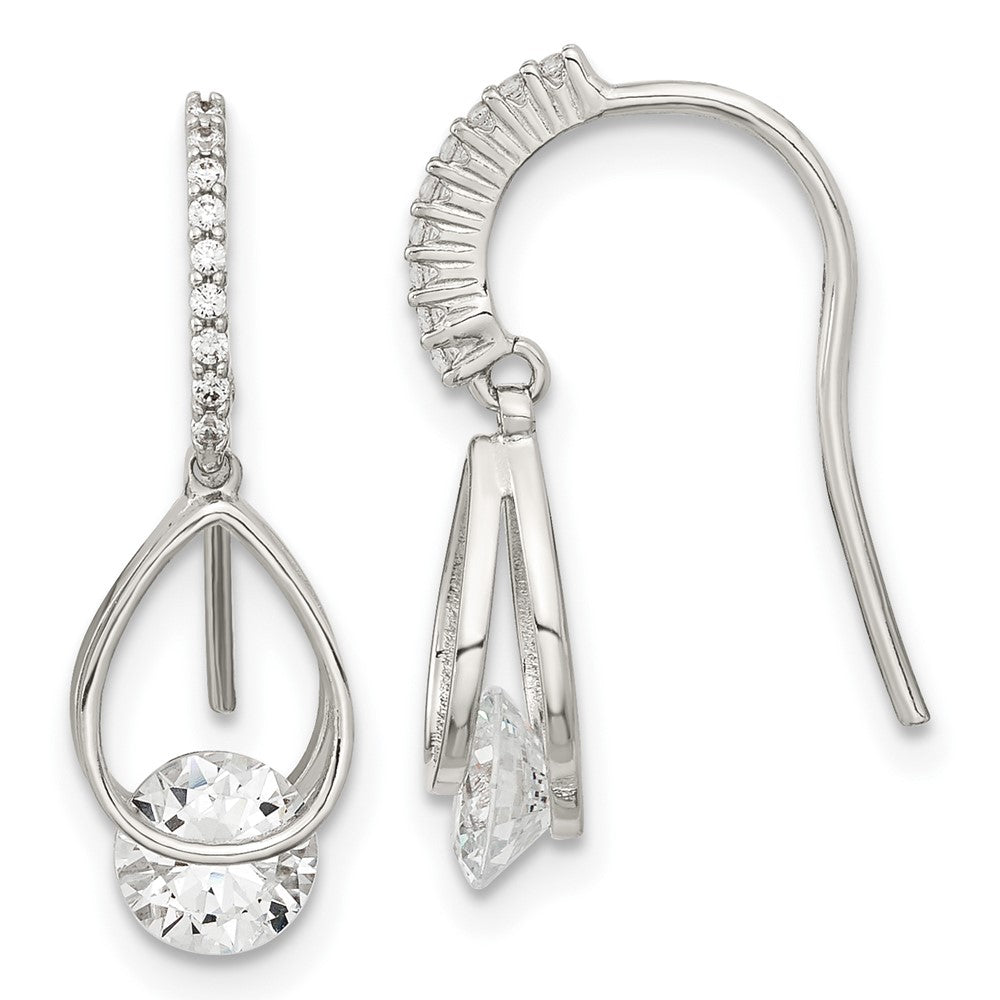 Rhodium-plated Sterling Silver Fancy CZ Dangle Earrings