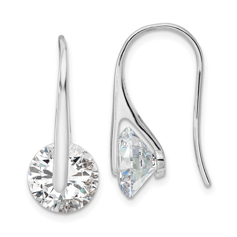 Rhodium-plated Sterling Silver Polished Round CZ Dangle Earrings