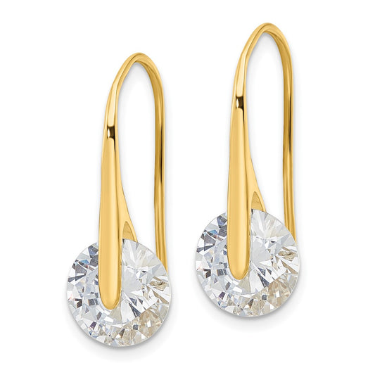 Yellow Gold-plated Sterling Silver Polished Round CZ Dangle Earrings