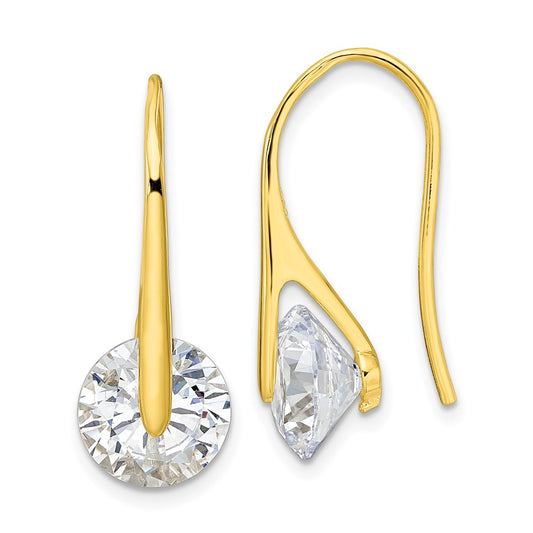 Yellow Gold-plated Sterling Silver Polished Round CZ Dangle Earrings