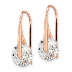 Rose Gold-plated Sterling Silver Polished Round CZ Dangle Earrings