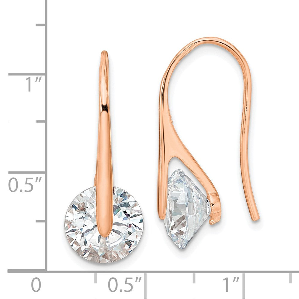 Rose Gold-plated Sterling Silver Polished Round CZ Dangle Earrings