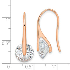 Rose Gold-plated Sterling Silver Polished Round CZ Dangle Earrings