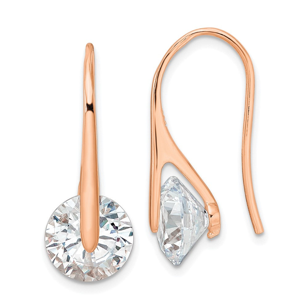 Rose Gold-plated Sterling Silver Polished Round CZ Dangle Earrings