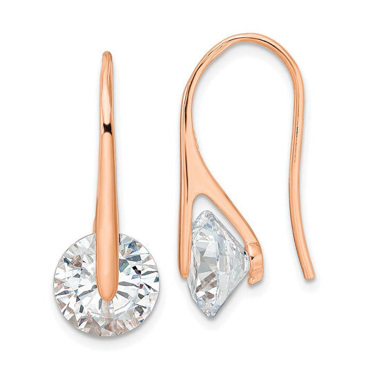 Rose Gold-plated Sterling Silver Polished Round CZ Dangle Earrings