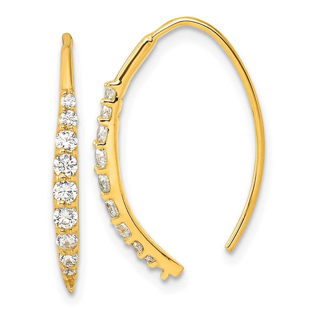 Yellow Gold-plated Sterling Silver Polished CZ Threader Earrings