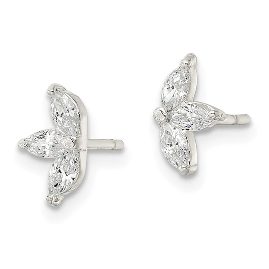 Sterling Silver Marquise CZ Flower Post Earrings