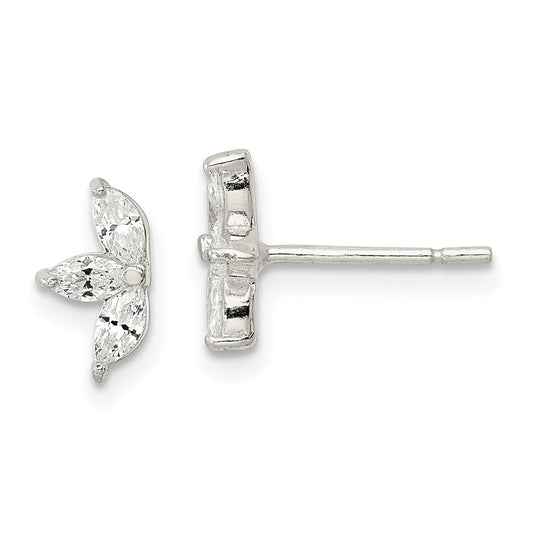 Sterling Silver Marquise CZ Flower Post Earrings