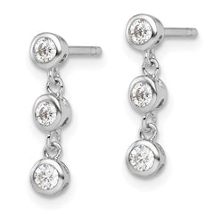 Rhodium-plated Sterling Silver CZ Dangle Post Earrings