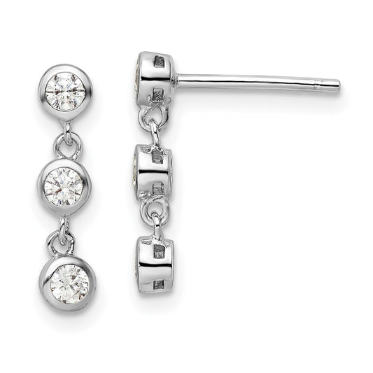 Rhodium-plated Sterling Silver CZ Dangle Post Earrings