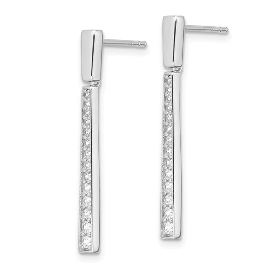 Rhodium-plated Sterling Silver Polished CZ Tapered Dangle Post Earrings