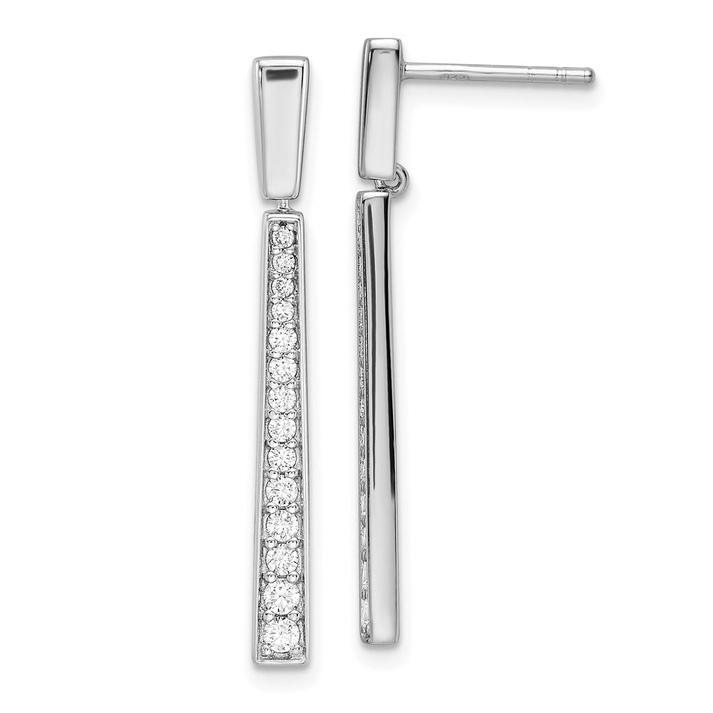 Rhodium-plated Sterling Silver Polished CZ Tapered Dangle Post Earrings