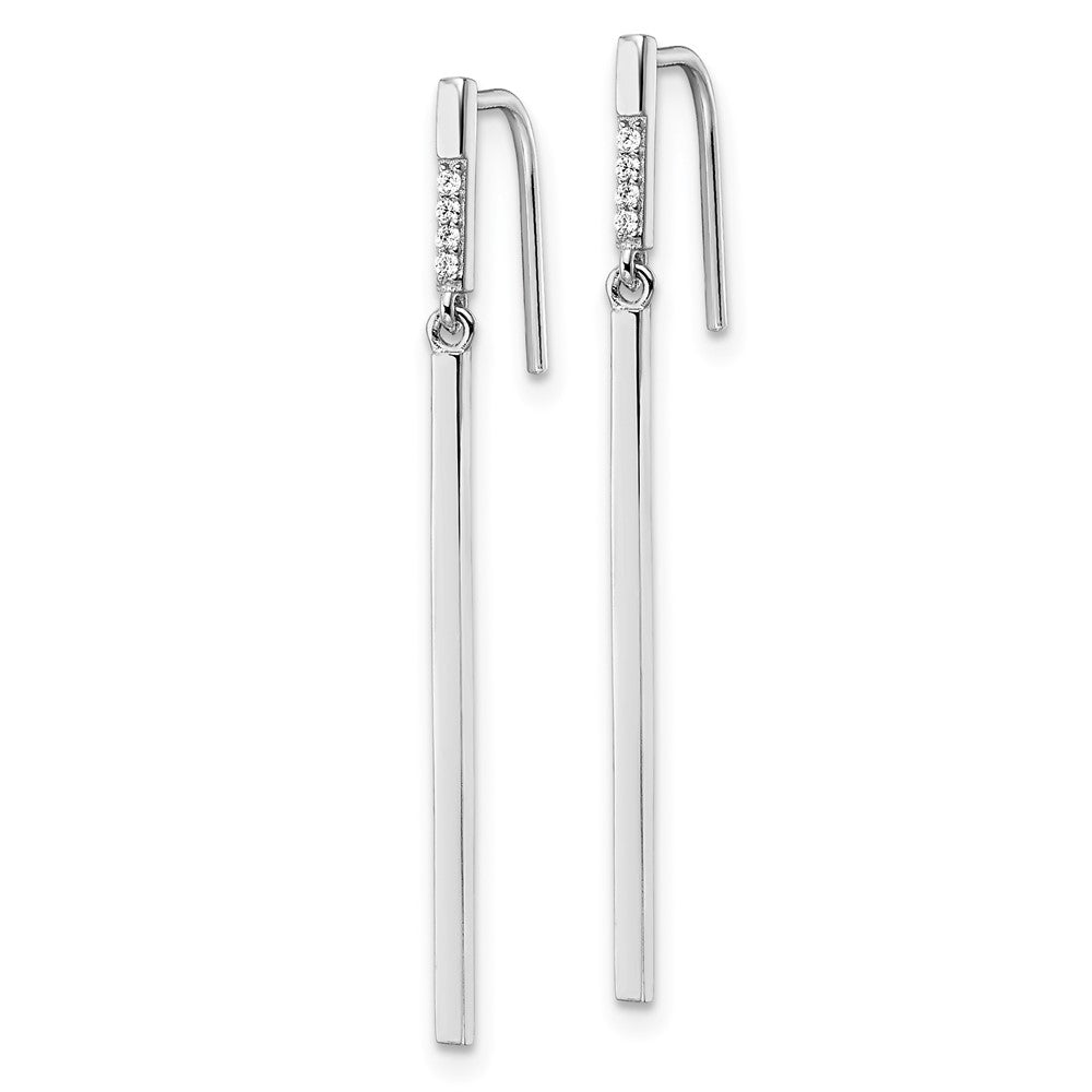 Rhodium-plated Sterling Silver CZ Bar Dangle Earrings