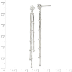 Sterling Silver Polished CZ Beaded Chain Dangle Post Earrings