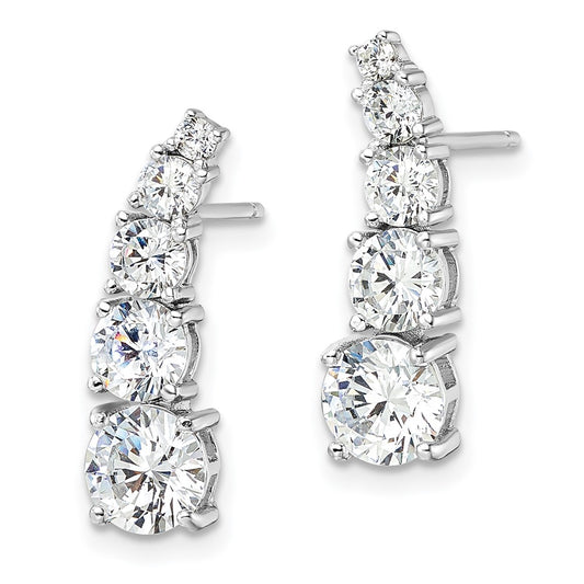 Sterling Silver Polished Rhodium-plated Graduated CZ Post Earrings