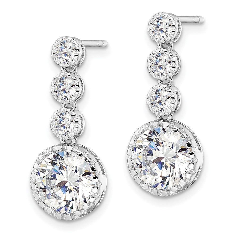 Rhodium-plated Sterling Silver Polished Round CZ Dangle Post Earrings