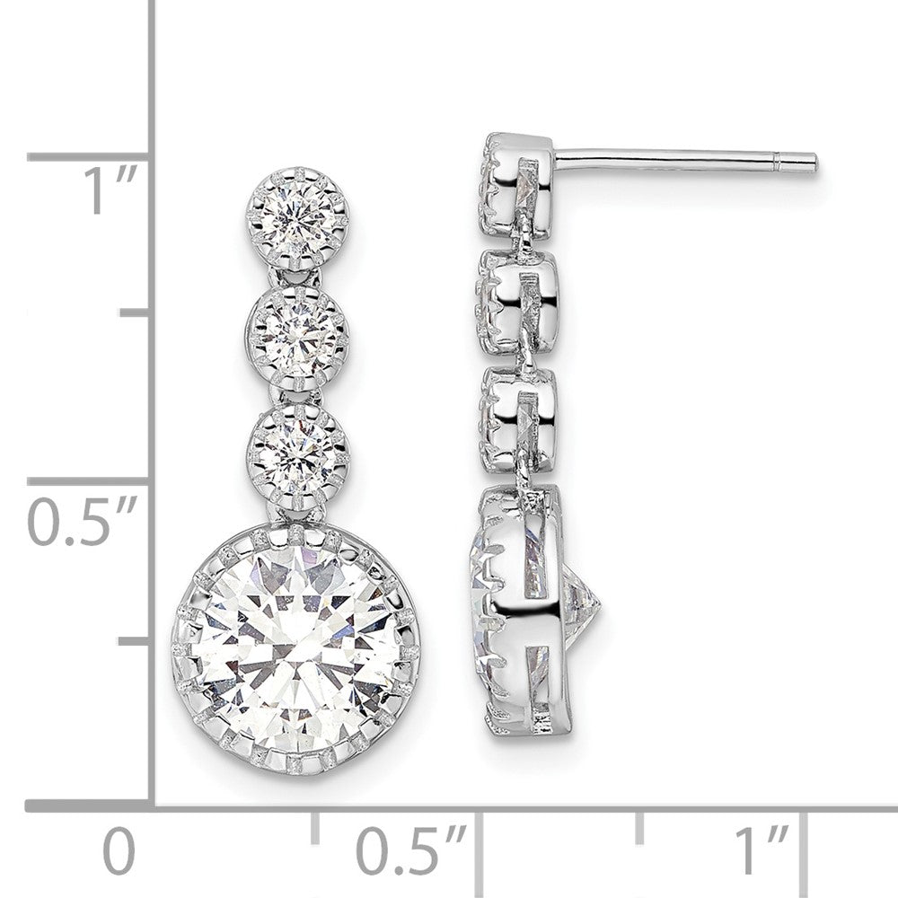 Rhodium-plated Sterling Silver Polished Round CZ Dangle Post Earrings