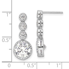 Rhodium-plated Sterling Silver Polished Round CZ Dangle Post Earrings