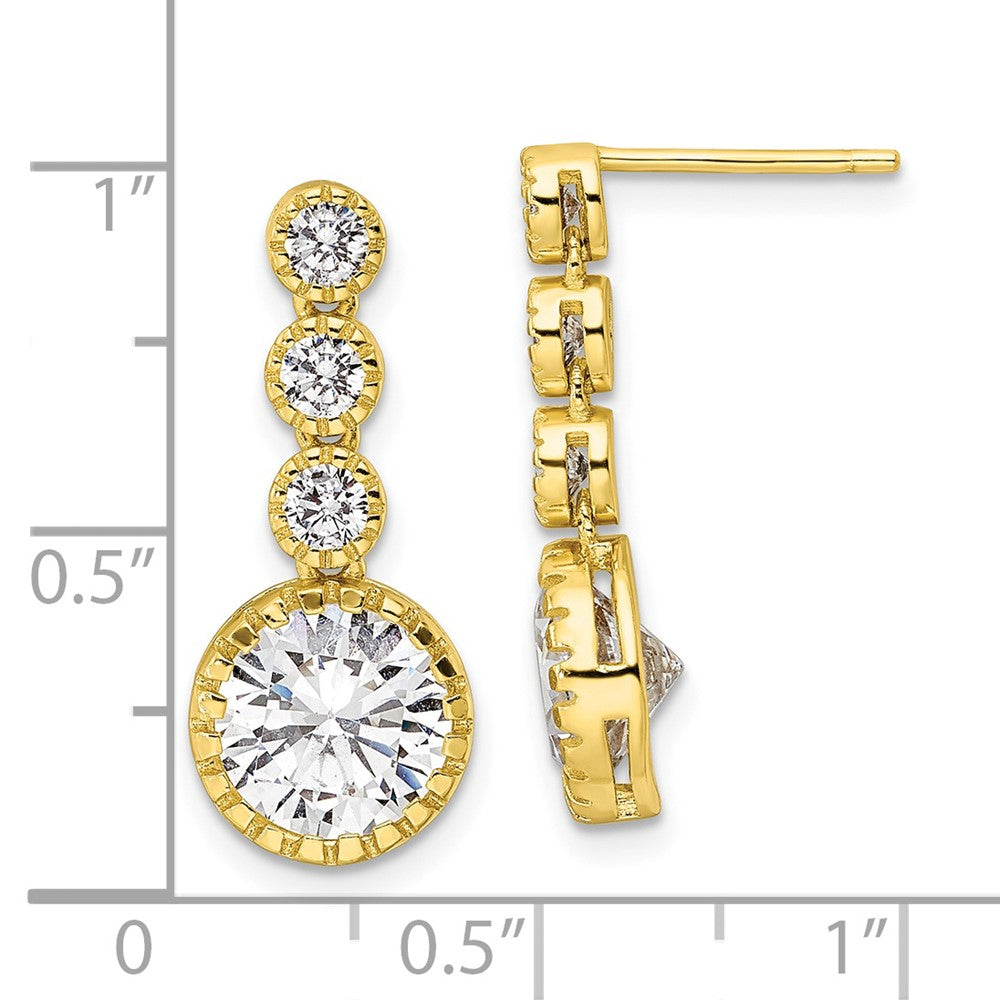 Yellow Gold-plated Sterling Silver Polished Round CZ Dangle Post Earrings