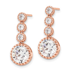 Rose Gold-plated Sterling Silver Polished Round CZ Dangle Post Earrings