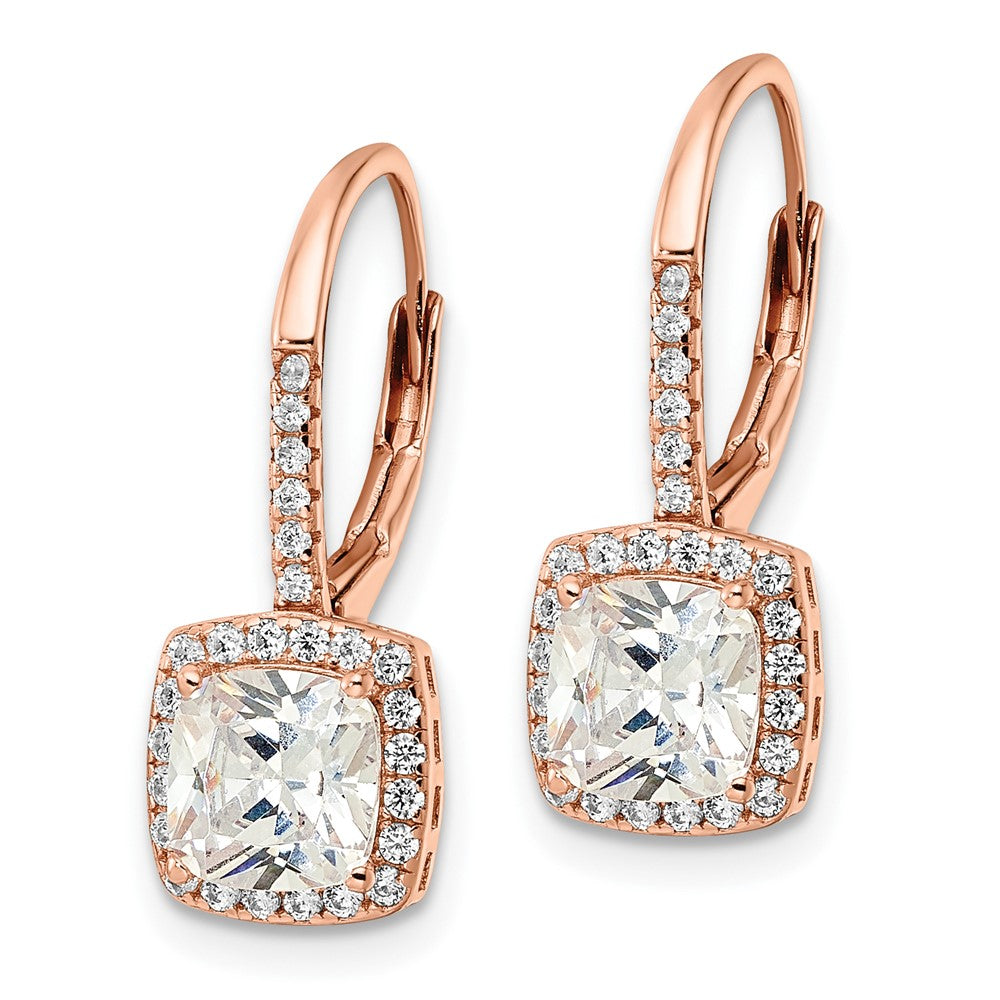 Rose Gold-plated Sterling Silver Polished Princess Cut CZ Leverback Earrings