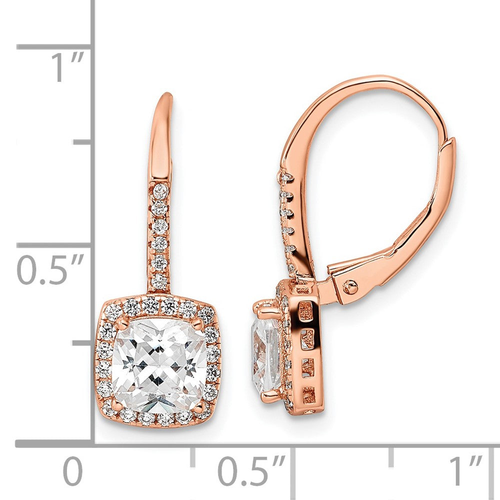 Rose Gold-plated Sterling Silver Polished Princess Cut CZ Leverback Earrings