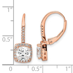 Rose Gold-plated Sterling Silver Polished Princess Cut CZ Leverback Earrings