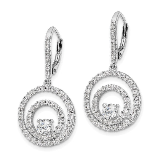 Sterling Silver Polished Rhodium-plated CZ Circle Dangles Leverback Earrings